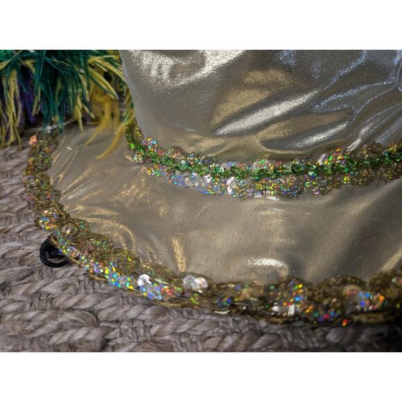 Adult Green Light Up Mardi Gras Gold Top Hat Feathers Halloween Costume Unisex - Picture 8 of 12